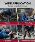 Men wearing Reversible Welding Cap With Elastic Retractable Band For All Day Comfort 8 Panel Welders Hat Made From Fireproof Cotton 10 oz Safe Gear For Welding With A Secure Fit For Men And Women Camouflage in work environments: welding, workshop, car repair, and industrial building.
