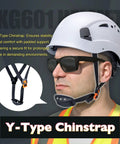 Vented ABS Safety Helmet With Adjustable 6 Point Suspension For Construction Climbing And Industrial Work ANSI Z89.1 Compliant White Protective Headgear With Y Type Chinstrap And All Day Comfort For Boss Level Head Protection.