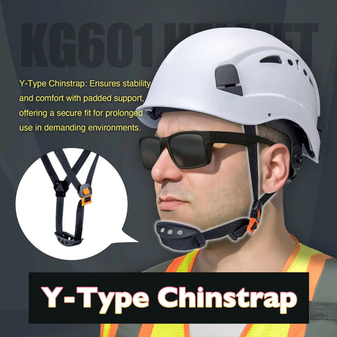 Vented ABS Safety Helmet With Adjustable 6 Point Suspension For Construction Climbing And Industrial Work ANSI Z89.1 Compliant White Protective Headgear With Y Type Chinstrap And All Day Comfort For Boss Level Head Protection.