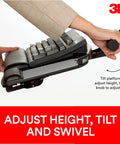 Slick Heavy Hitter Under Desk Keyboard Tray With Gel Wrist Rest And Smooth 23 Inch Glide Platform, Adjustable Height Tilt Swivel For Ultimate Ergonomic Vibe, Solid Wood Setup In Clean Black shown with hands adjusting height and tilt.