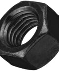 Black oxide hex nut, close-up view, 1/2-13 internal threads.