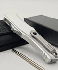 Rugged Folding Knife With Belt Clip For Camping And Outdoor Gear, Aluminum Alloy T6063 Handle, folded view on black pouch
