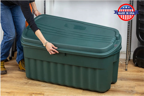 Kickass 54 Gallon Stackable Storage Totes With Secure Lids, Heavy Duty Recycled Plastic Bins For Garage Cleanout And Home Organization, Big Time Reusable Containers Pack of 2
