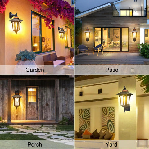Two Pack Solar Wall Lantern Lights Outdoor With Motion Sensor, Three Lighting Modes in garden, patio, porch, yard