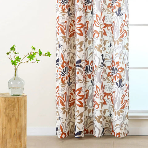 Privacy Boho Curtains 84 Inches Long 2 Panels Set Orange Brown Light Filtering Drapes For Living Room Bedroom Nursery Grommet Top Botanical Floral Pattern Cozy Vibe in window