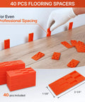 All-In-One 45-Piece Laminate Flooring Tools Kit showing 40 orange spacers used for professional spacing in flooring installation