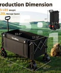 Collapsible Wagon Cart With 220L Capacity Ultra Lightweight 15Lb Foldable Garden Cart Heavy Duty 440Lbs All Terrain