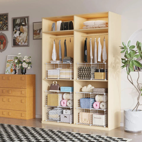 Wire Cube Storage Organizer With 2 Cubes Metal Grid Shelving Unit For Home Office Modular Bookshelf, installed in a bedroom.