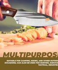 Pocket Fixed Blade Knife With Wood Handle And Leather Sheath slicing vegetables for food prep