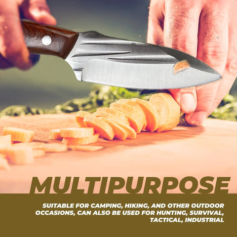 Pocket Fixed Blade Knife With Wood Handle And Leather Sheath slicing vegetables for food prep