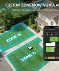 DW3000 Wireless Robotic Lawn Mower With GPS RTK AI Vision Navigation showcasing custom zone mowing via app control