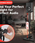 Speaker Stand Set for Play 1 and Play 3, Adjustable 26 to 52 Inch Height, black stand in home studio with adjustment knob