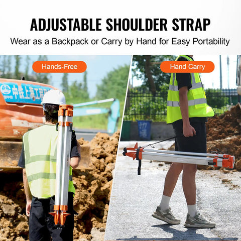 Heavy Duty Laser Level Tripod Stand With Five Eighths Inch Eleven Thread Mount Adjustable From Sixteen To Sixty Five Inches Aluminum Pro Grade Construction Retractable Legs Non Skid Feet Supports Up To Twelve Pounds with shoulder strap carry options