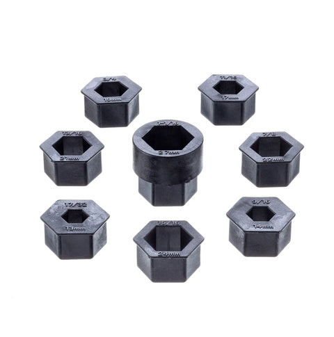 Universal Prop Wrench Kit With Multiple Sockets For Quick Prop Maintenance, 9 nut sizes, engineering resin hexagonal sockets displayed