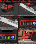 Cordless 18 Gauge Brad Nailer And Staple Gun Kit With Two Thousand Fasteners installation guide with battery insertion and control panel.