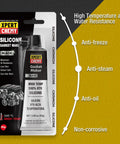 XPERT CHEMY silicone gasket maker tube, black, high-temperature RTV silicone sealant for automotive use.
