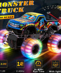 Monster Truck RC Car For Kids 1 To 20 Scale 2.4GHz All Terrain Toy With Lights Rechargeable Batteries Realistic Details Indoor