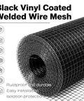 Rock-Solid Heavy-Duty Black Hardware Cloth Fencing, 1/2 Inch 19 Gauge Vinyl Coated Chicken Wire Roll, Gopher Rodent Proof Yard Mesh Roll