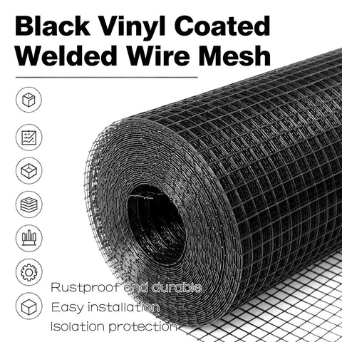 Rock-Solid Heavy-Duty Black Hardware Cloth Fencing, 1/2 Inch 19 Gauge Vinyl Coated Chicken Wire Roll, Gopher Rodent Proof Yard Mesh Roll