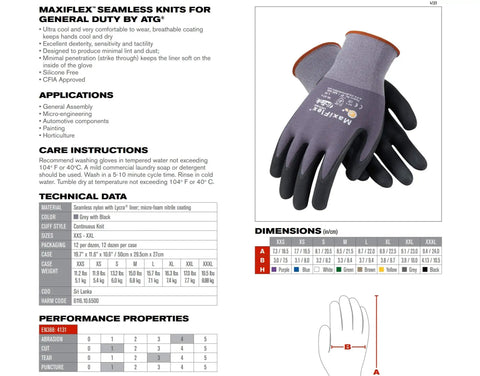 Gray and black All Day Grip Master Nitrile Work Gloves Medium Size 3 Pack on technical specifications sheet