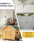 Built Different 4 Inch Slide Barrel Bolt Gate Latch Crafted From Solid Corrosion Resistant Stainless Steel For Weather Proof Barn Fence Pad And Shed Security in use on various doors.