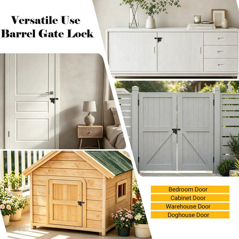 Built Different 4 Inch Slide Barrel Bolt Gate Latch Crafted From Solid Corrosion Resistant Stainless Steel For Weather Proof Barn Fence Pad And Shed Security in use on various doors.
