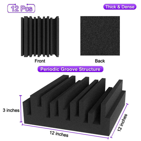 Thick High Density Sound Absorbing Foam Panels, 12x12x3 inches, used for soundproofing in home recording setups, Silence The Studio Echo Dead In Its Tracks With These Thick High Density Sound Absorbing Foam Panels 12 Pack For Killer Home Recording Space Setup And Quick Install.