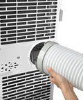 Person connecting a white hose with Round 5.9 Inch Portable Air Conditioner Exhaust Hose Coupler Window Adapter For Round AC Unit Outlet.