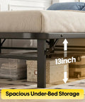 Rock Solid Twin Metal Platform Bed Frame Featuring Heavy Duty Steel Slats And Six Sturdy Legs No Box Spring Required Straight Forward Assembly showing 13-inch under-bed storage.