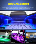 Wide use of Three Piece 60 Inch RGB Truck Bed Light Kit With 270 LED Neon Accent Lighting in truck, boat, and RV examples