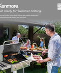 Man grilling on a Three Burner Propane Gas Grill With 30000 BTUs Cast Iron Grates 512 Square Inches Of Total Cooking Surface