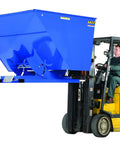 Forklift operating Built Like A Tank Steel Self Dumping Hopper With 6000 Lb Capacity And Three Cubic Yards for dry bulk materials.