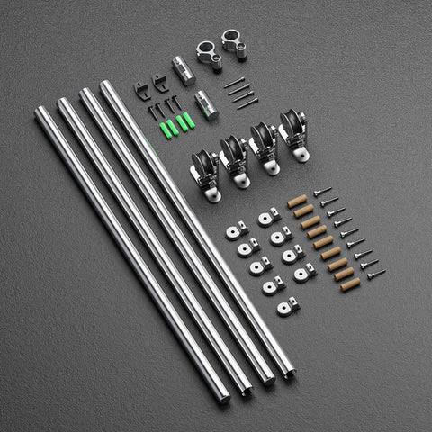 10 Ft Top Mount Sliding Barn Door Hardware Kit With Stainless Steel Track And Roller System, unassembled on gray surface
