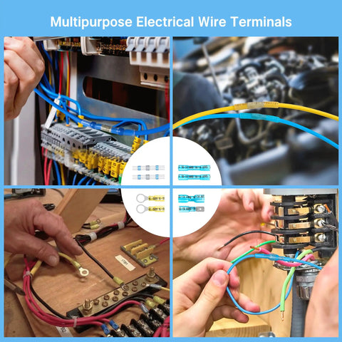 500-Piece Heavy-Duty Heat Shrink Wire Connectors Kit With 2-In-1 Electrical Terminal Set shown in various applications