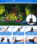 Instructions for Low Voltage 12V Outdoor Landscape Path Lights With Connectors showing wiring and garden setup.