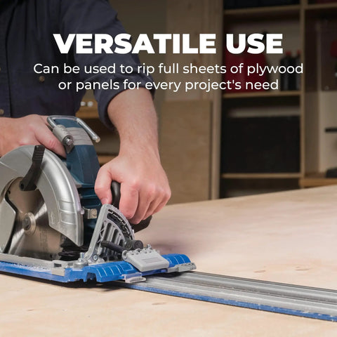 Premium Circular Saw Track Guide With Precision Track Clamps, 50 Inch Anti Splinter Rail Cuts cleanly through plywood sheets.