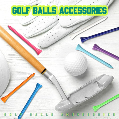 Golf equipment with colorful tees from 600 Piece Bulk Wooden Golf Tees Set In Bright Multicolor, 3 Sizes, Durable Bamboo Construction