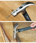 Close-up of hammer from 136 Piece All In One Hand Tool Set For Home DIY And Everyday Repairs showing ergonomic grip and metal head.