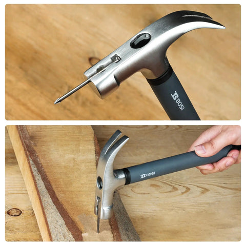 Close-up of hammer from 136 Piece All In One Hand Tool Set For Home DIY And Everyday Repairs showing ergonomic grip and metal head.