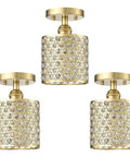3 Pack 1 Light Crystal Gold Pendant Light For Kitchen Island Semi Flush Mount Brushed Bronze Finish 5.8 Inch Modern Crystal Metal Shade