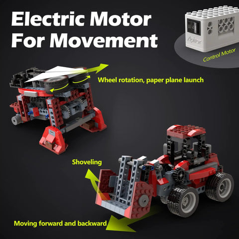 8 In 1 Electric Monster Truck Building Kit For Kids Ages 6 To 12 With 240 Pieces And Motor, DIY STEM Construction Toy Set For Boys And Girls, 8 Moving Models, Educational Science Kit For Christmas Birthday Gift. Electric motor moving parts on red LEGO-style truck