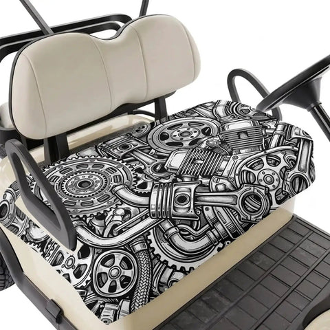 Universal Golf Cart Seat Covers And Towel Blanket 51x31 Inches In Black And Grey Clean Up Your Ride with gear pattern design