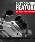 Close-up of the front dust port on the Heavy Duty 4.5 Inch Cordless Circular Saw With Brushless Motor Punching Up To 4500 Rpm.