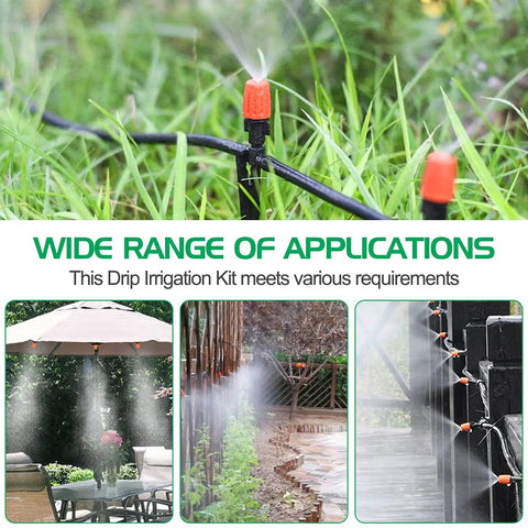 DIY Auto Drip Irrigation Kit 1/4 Inch, 50 Feet For Greenhouses And Gardens, Adjustable Mist Or Columnar Nozzle, Water Saving System For Plants And Lawns, Easy Setup, Durable, Low Maintenance Irrigation Solution