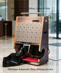 100 Watt Automatic Electric Shoe Polisher With Smart Induction Trigger And Dual Spherical Brushes Plus Integrated Polish Cup For Zero Fuss Killer Shine Ideal For Daily Maintenance Silver, showcased in a hotel lobby.