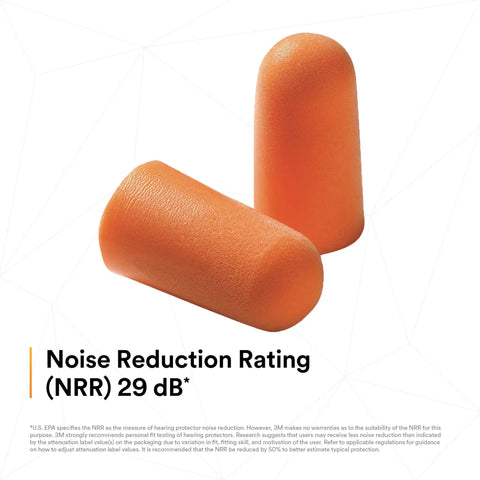 Foam Earplugs 1100 Uncorded 1000 Pair Case With Soft Hypoallergenic Polyurethane Foam, NRR 29 dB rating shown