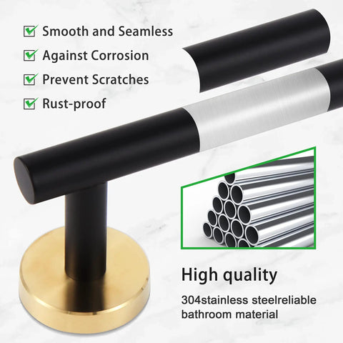 7-Piece Bathroom Hardware Set In 304 Stainless Steel With Black Gold Finish, 16-Inch Towel Bar detail.