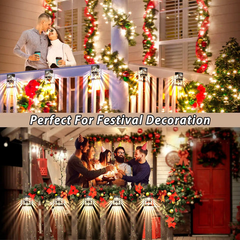 Sun Powered Deck And Fence Lights Two Pack Outdoor waterproof Patio Decor with festive decorations