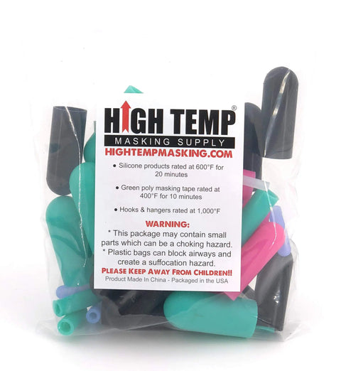 Bag of 40 Piece Silicone Rubber Cap Set For High Temp Masking End Caps In Three Thirty Second To Three Quarter Inch Sizes