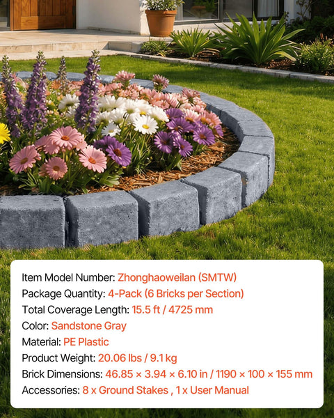 Faux Stone Landscape Edging Kit 15.5 Ft No Dig Border For Lawn And Garden Beds With Realistic Texture around flowers